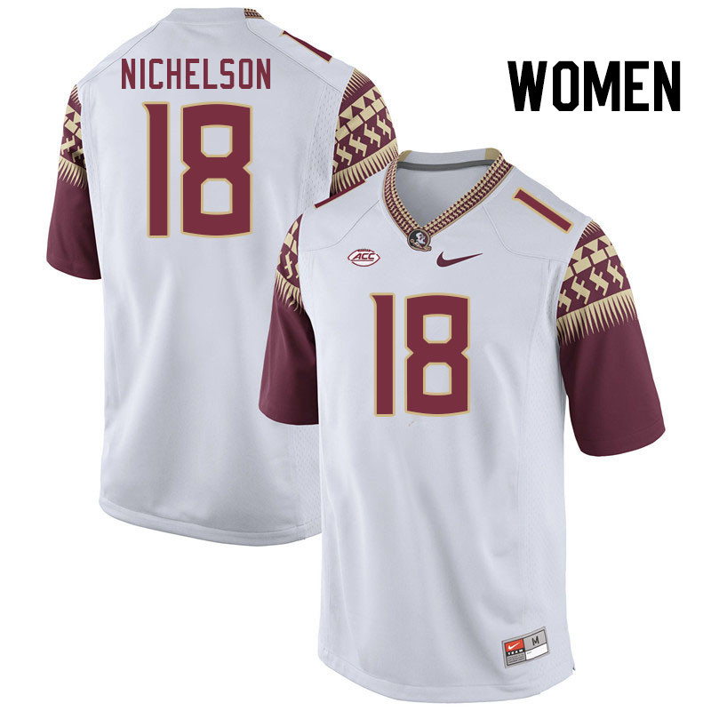 Women #18 Blake Nichelson Florida State Seminoles College Football Jerseys Stitched Sale-White - Click Image to Close